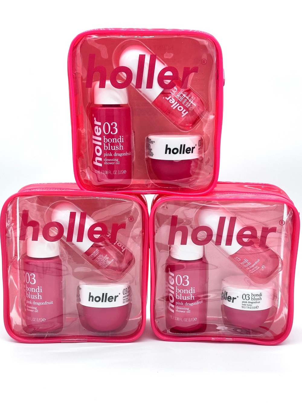 Lot of 3 Holler and Glow Bondi Blush Dragonfruit Oil Travel Body Care Gift Sets
